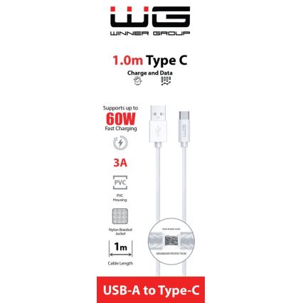 Winner Group - USB kabl USB-C / USB-A 60W 1m bela