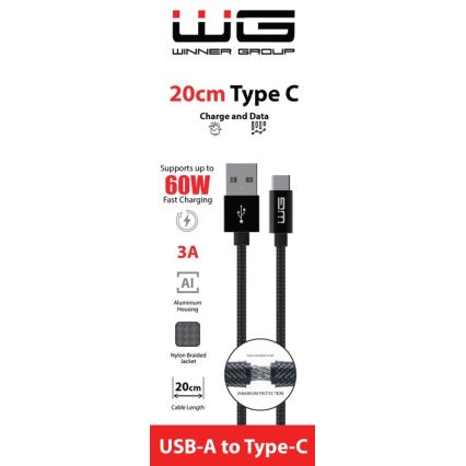 Winner Group - USB kabl USB-C / USB-A 60W 20cm crni
