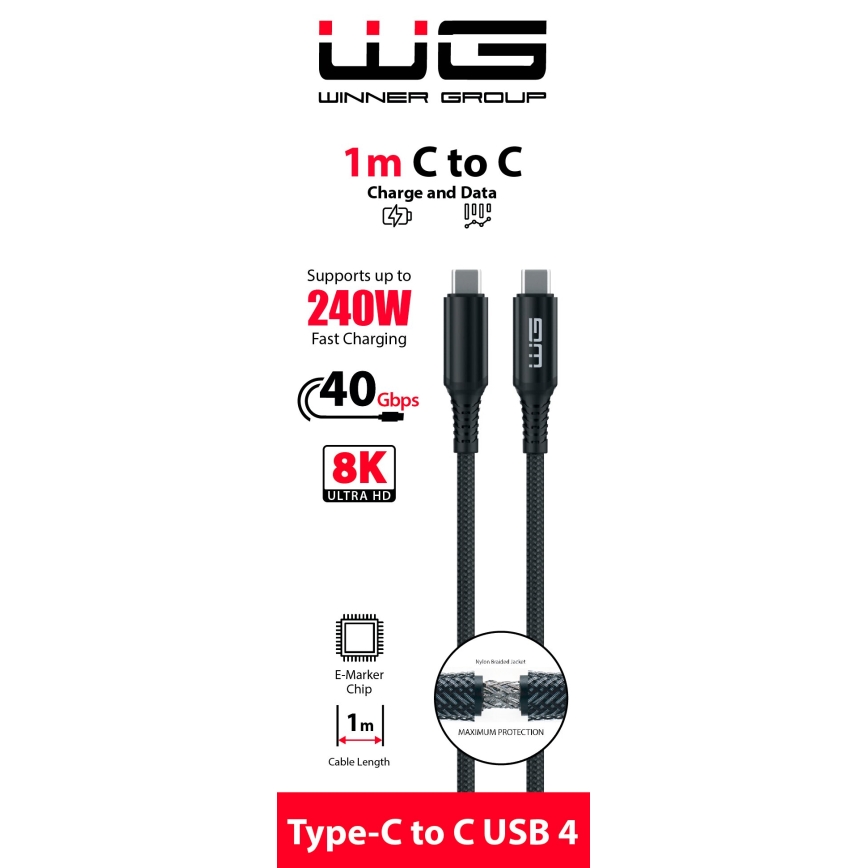 Winner Group - USB kabl USB-C / USB-C 240W 1m crna