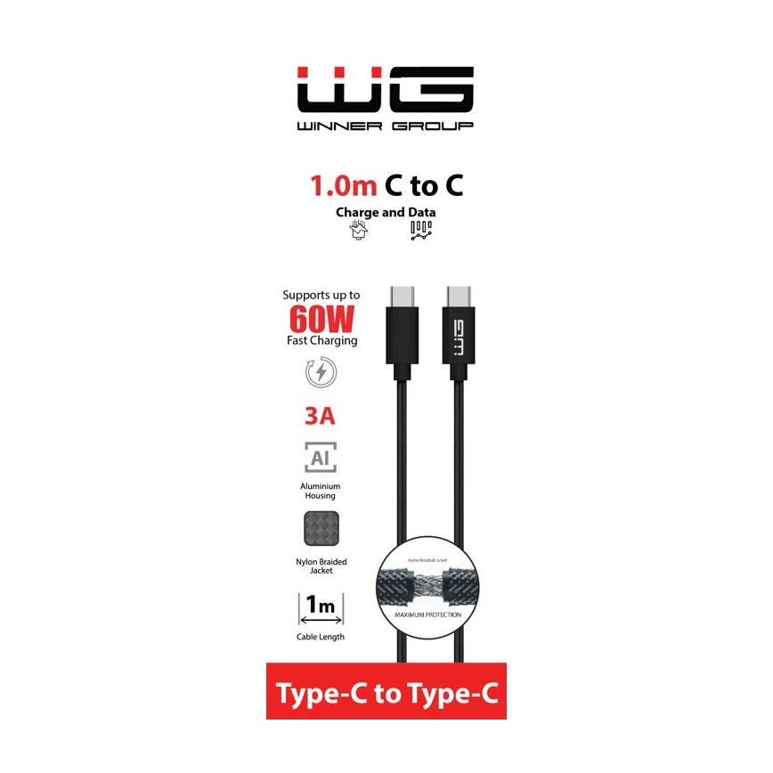 Winner Group - USB kabl USB-C / USB-C 60W 1m crni
