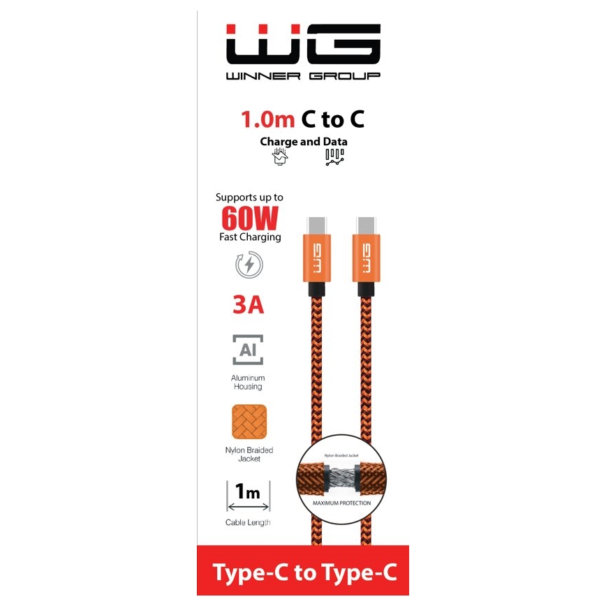 Winner Group - USB kabl USB-C / USB-C 60W 1m narandžasti