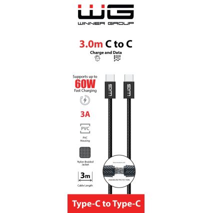 Winner Group - USB kabl USB-C / USB-C 60W 3m crna