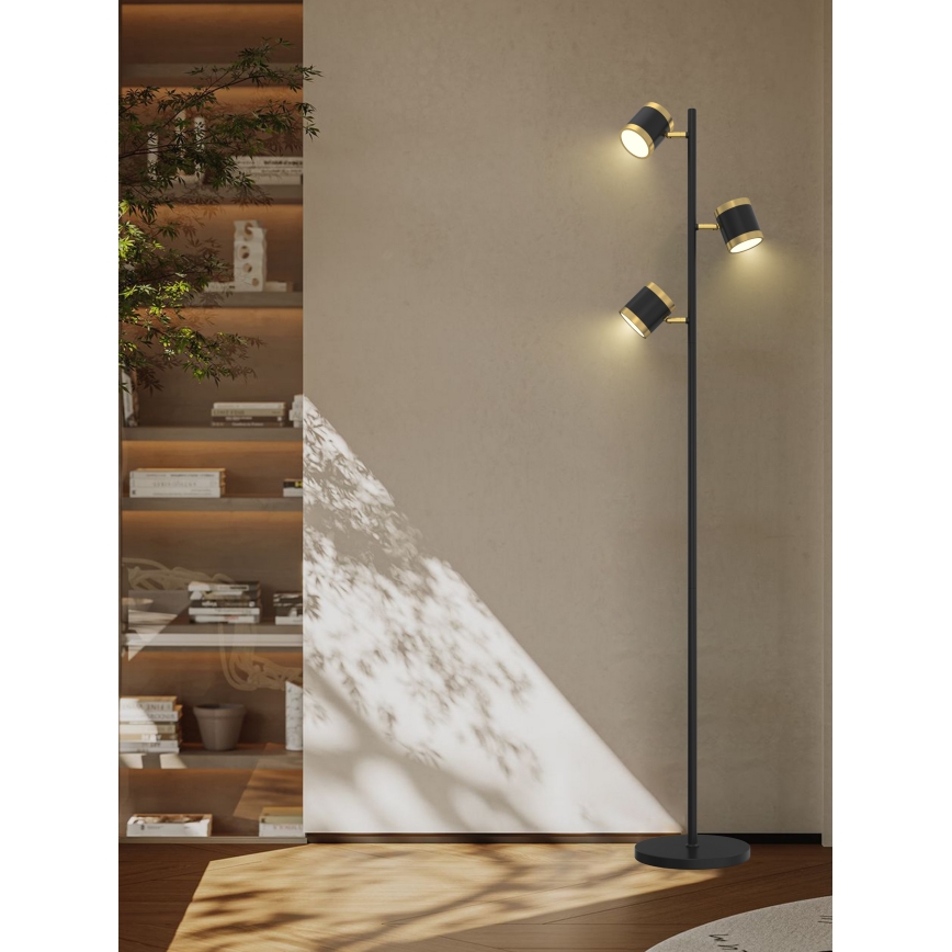 Wofi 3003-304S - LED prigušiva podna lampa TOULOUSE 3xLED/7W/230V crna/zlatna