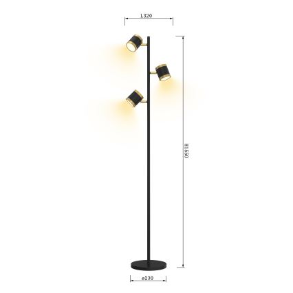 Wofi 3003-304S - LED prigušiva podna lampa TOULOUSE 3xLED/7W/230V crna/zlatna