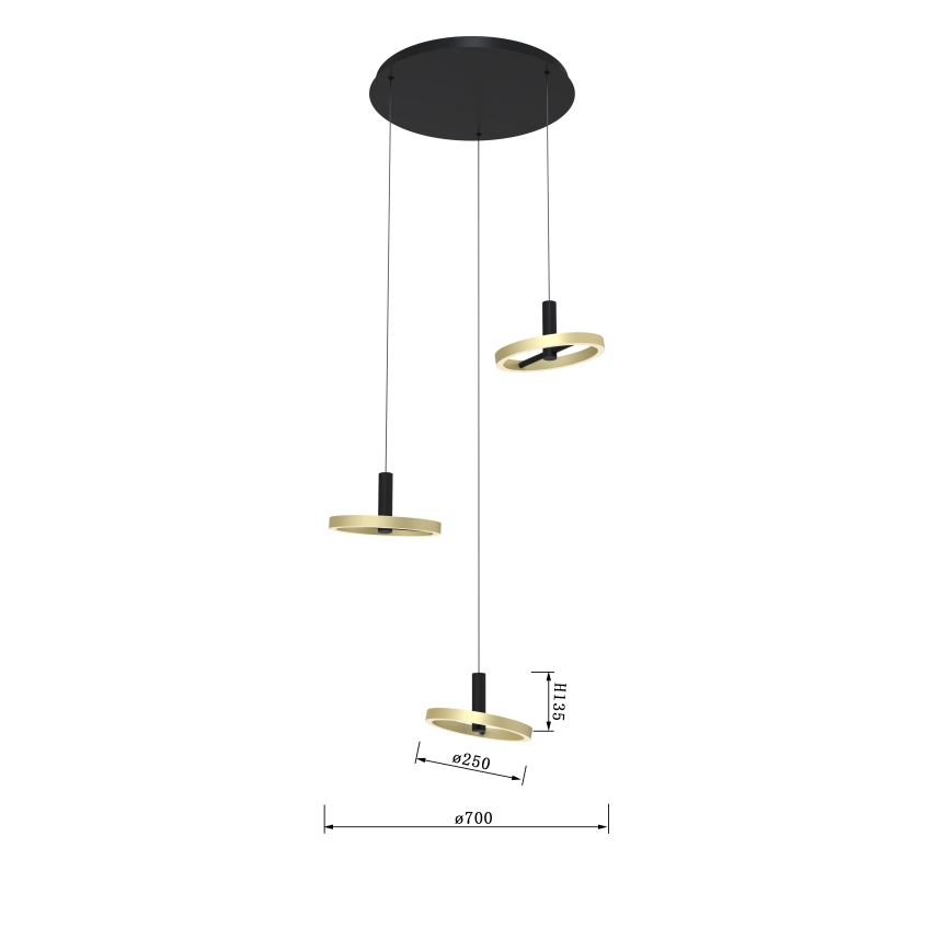 Wofi 5016-304 - LED prigušiva luster na sajli BREST LED/26W/230V crna/zlatna
