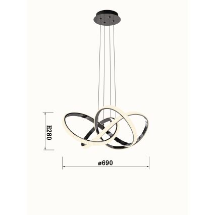 Wofi 6134-105L - LED prigušiva luster na sajli INDIGO LED/50W/230V crna/sjajni hrom