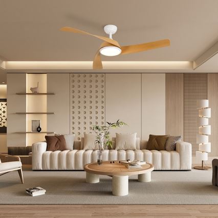 ZEVENTI - LED prigušiva plafonski ventilator AERYS LED/24W/230V 3000/4000/6000K Wi-Fi Tuya bela/hrast + daljinski upravljač