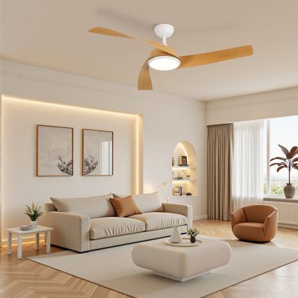 ZEVENTI - LED prigušiva plafonski ventilator AERYS LED/24W/230V 3000/4000/6000K Wi-Fi Tuya bela/hrast + daljinski upravljač
