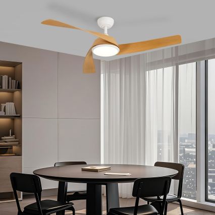 ZEVENTI - LED prigušiva plafonski ventilator AERYS LED/24W/230V 3000/4000/6000K Wi-Fi Tuya bela/hrast + daljinski upravljač