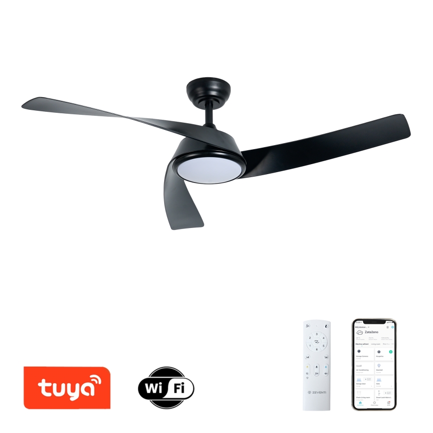 ZEVENTI - LED prigušiva stropni ventilator AERYS LED/24W/230V 3000/4000/6000K Wi-Fi Tuya crna + daljinski upravljač