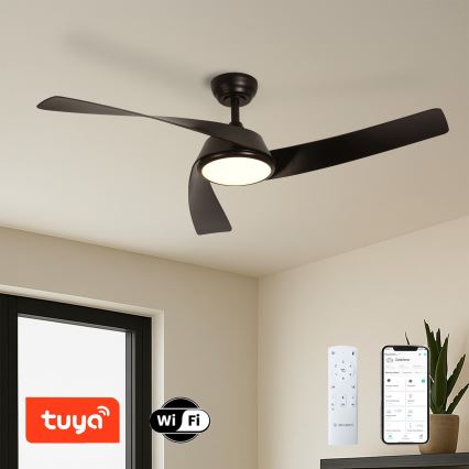 ZEVENTI - LED prigušiva stropni ventilator AERYS LED/24W/230V 3000/4000/6000K Wi-Fi Tuya crna + daljinski upravljač