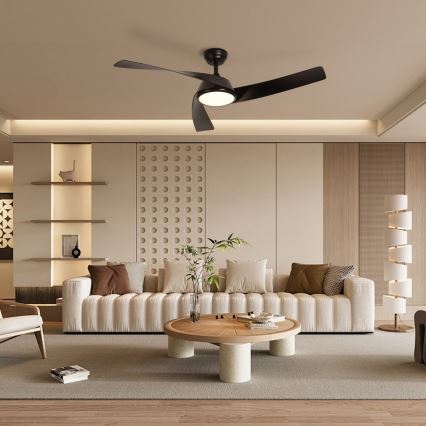ZEVENTI - LED prigušiva stropni ventilator AERYS LED/24W/230V 3000/4000/6000K Wi-Fi Tuya crna + daljinski upravljač