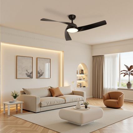 ZEVENTI - LED prigušiva stropni ventilator AERYS LED/24W/230V 3000/4000/6000K Wi-Fi Tuya crna + daljinski upravljač