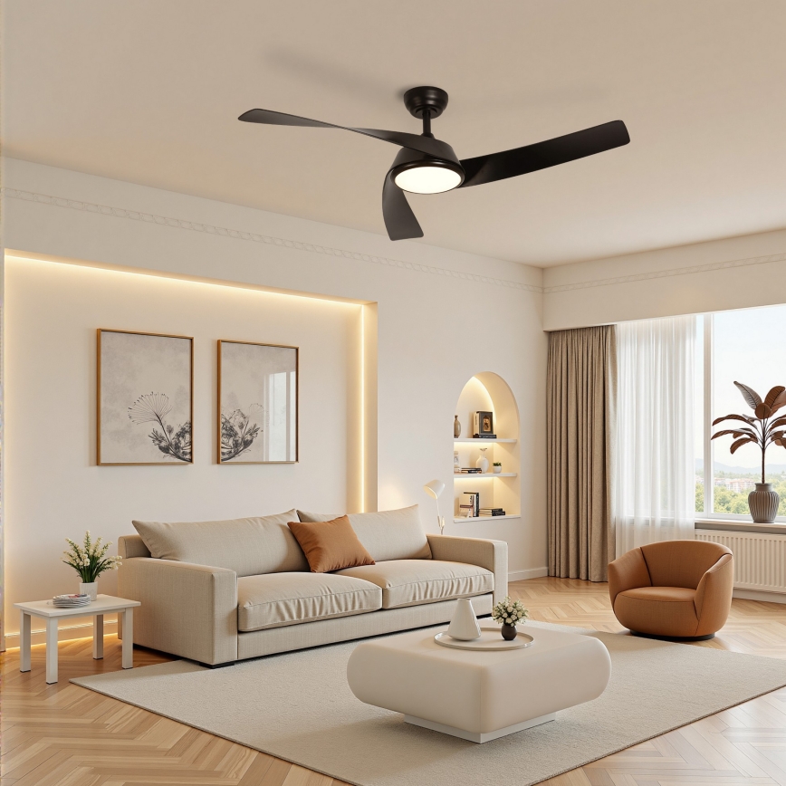 ZEVENTI - LED prigušiva stropni ventilator AERYS LED/24W/230V 3000/4000/6000K Wi-Fi Tuya crna + daljinski upravljač