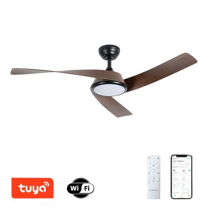 ZEVENTI - LED prigušiva stropni ventilator AERYS LED/24W/230V 3000/4000/6000K Wi-Fi Tuya crna/orah + daljinski upravljač