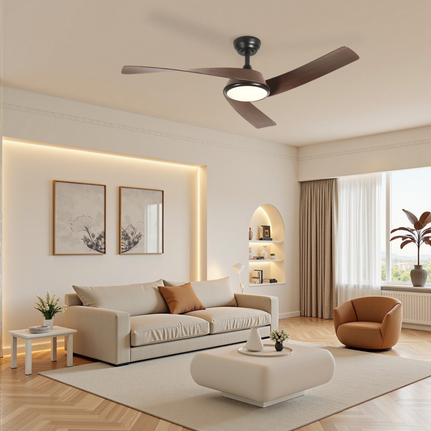 ZEVENTI - LED prigušiva stropni ventilator AERYS LED/24W/230V 3000/4000/6000K Wi-Fi Tuya crna/orah + daljinski upravljač
