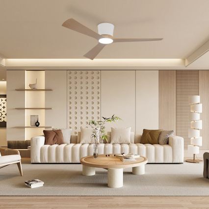 ZEVENTI - LED prigušiva stropni ventilator AUREX LED/24W/230V 3000/4000/6000K Wi-Fi Tuya bela/hrast + daljinski upravljač