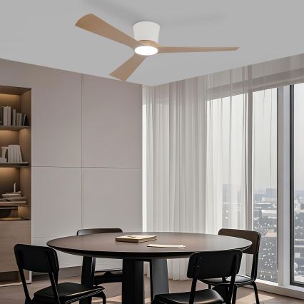 ZEVENTI - LED prigušiva stropni ventilator AUREX LED/24W/230V 3000/4000/6000K Wi-Fi Tuya bela/hrast + daljinski upravljač