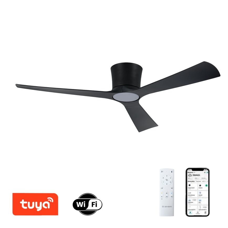 ZEVENTI - LED prigušiva plafonski ventilator AUREX LED/24W/230V 3000/4000/6000K Wi-Fi Tuya crna + daljinski upravljač