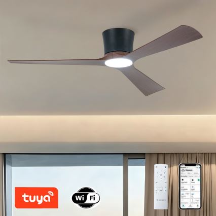 ZEVENTI - LED prigušiva plafonski ventilator AUREX LED/24W/230V 3000/4000/6000K Wi-Fi Tuya crna/orah + daljinski upravljač
