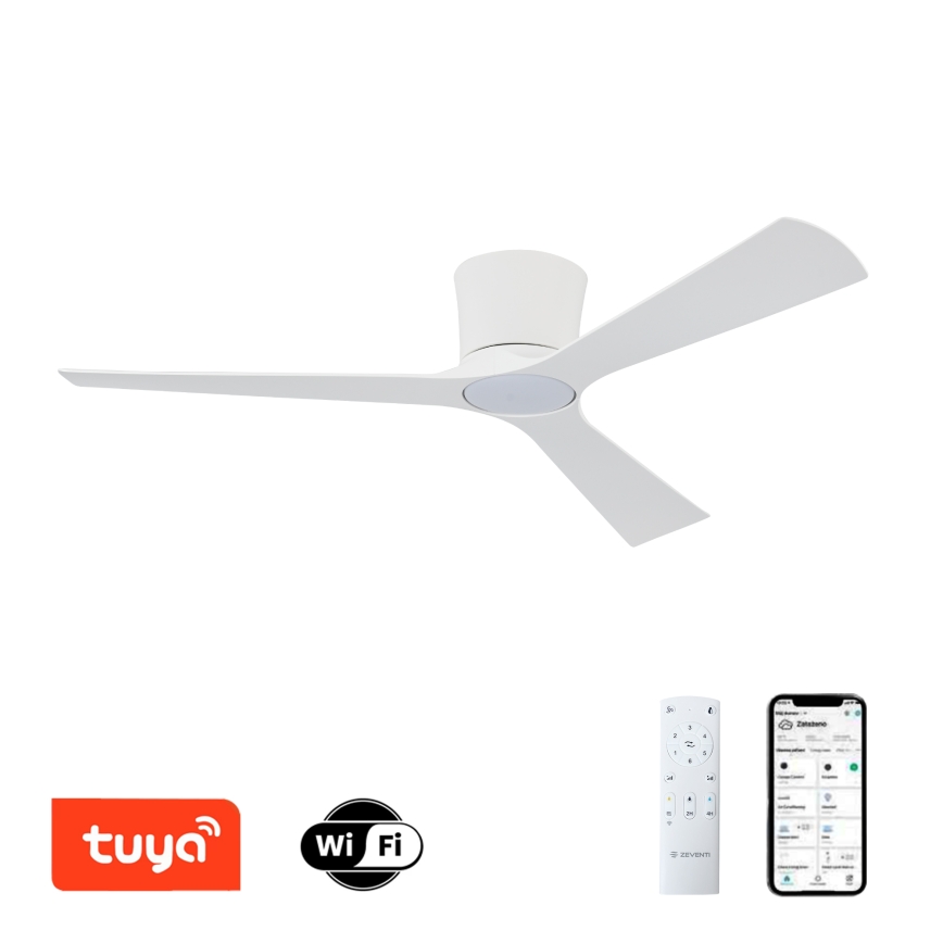 ZEVENTI - AUREX LED prigušiva plafonski ventilator LED/24W/230V 3000/4000/6000K Wi-Fi Tuya bela + daljinski upravljač
