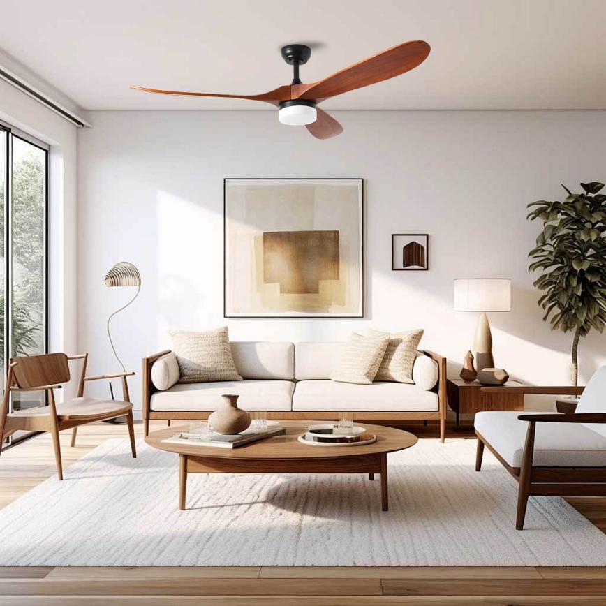 ZEVENTI - LED plafonski ventilator GINOSA LED/18W/230V 3000/4000/6000K Wi-Fi Tuya crna/hrast + daljinski upravljač