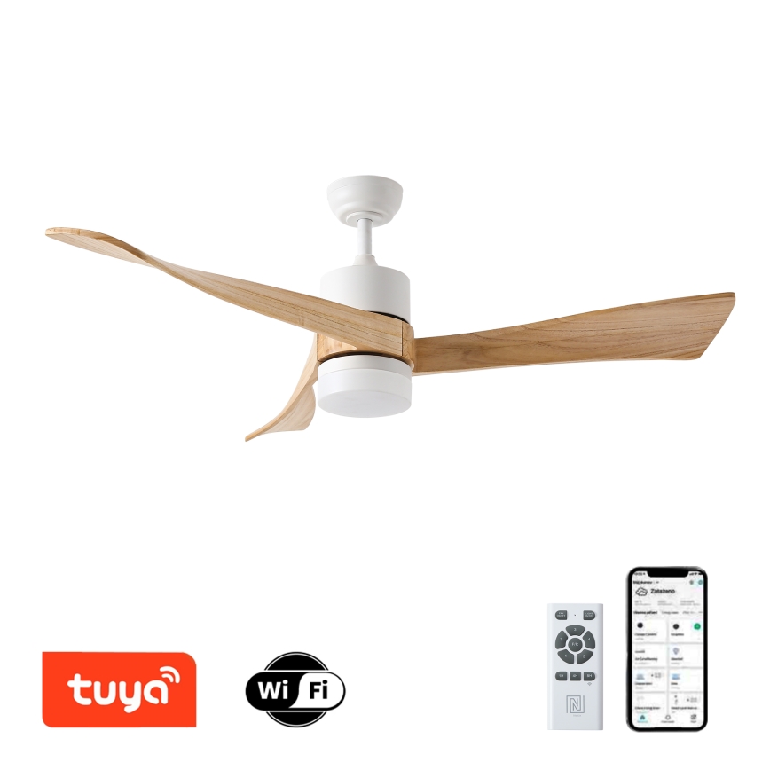 ZEVENTI - LED stropni ventilator NATURITO LED/18W/230V 3000/4000/6000K Wi-Fi Tuya bela/hrast + daljinski upravljač