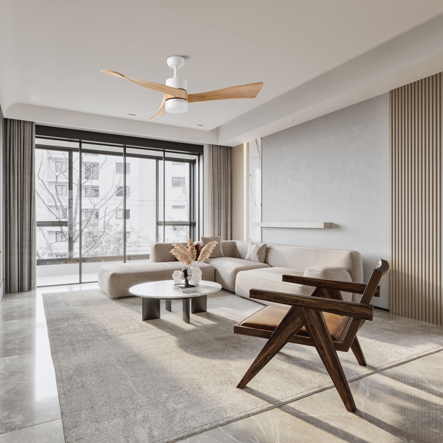 ZEVENTI - LED stropni ventilator NATURITO LED/18W/230V 3000/4000/6000K Wi-Fi Tuya bela/hrast + daljinski upravljač