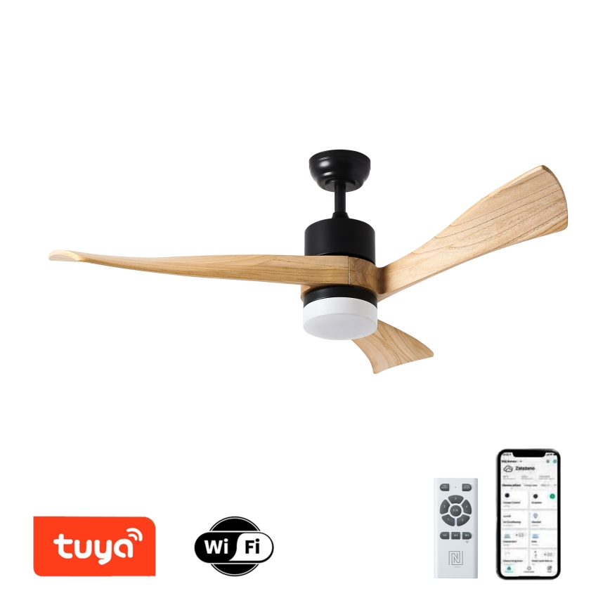 ZEVENTI - LED plafonski ventilator NATURITO LED/18W/230V 3000/4000/6000K Wi-Fi Tuya crna/hrast + daljinski upravljač