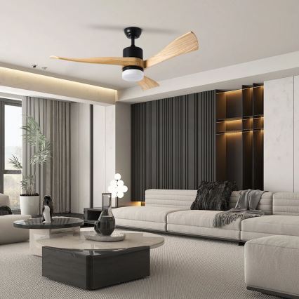 ZEVENTI - LED plafonski ventilator NATURITO LED/18W/230V 3000/4000/6000K Wi-Fi Tuya crna/hrast + daljinski upravljač