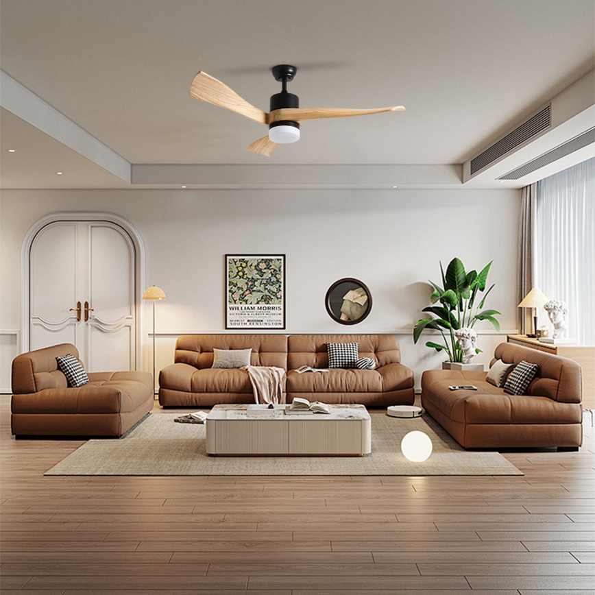 ZEVENTI - LED plafonski ventilator NATURITO LED/18W/230V 3000/4000/6000K Wi-Fi Tuya crna/hrast + daljinski upravljač