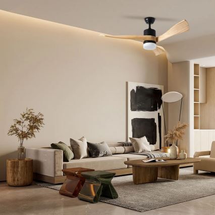 ZEVENTI - LED plafonski ventilator NATURITO LED/18W/230V 3000/4000/6000K Wi-Fi Tuya crna/hrast + daljinski upravljač