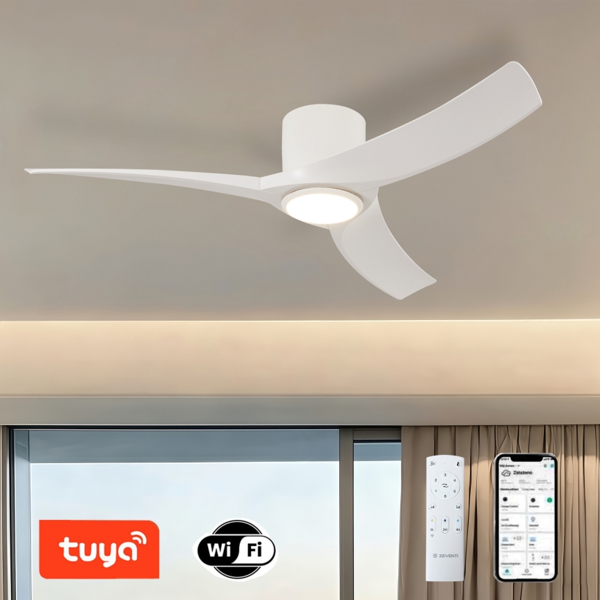 ZEVENTI - LED prigušiva plafonski ventilator ORBITO LED/24W/230V 3000/4000/6000K Wi-Fi Tuya bela + daljinski upravljač