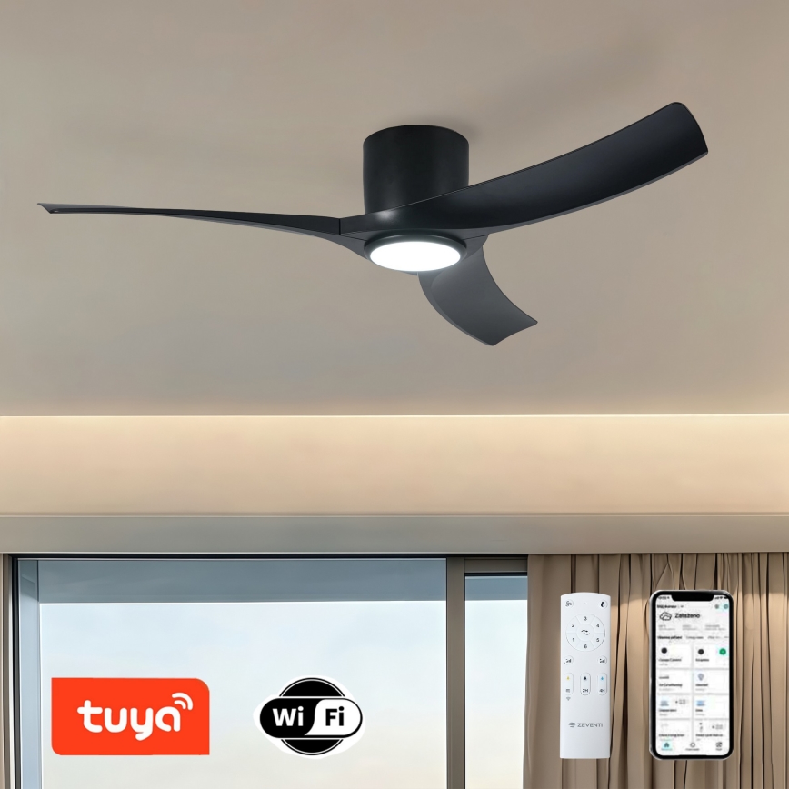 ZEVENTI - LED prigušiva plafonski ventilator ORBITO LED/24W/230V 3000/4000/6000K Wi-Fi Tuya crni + daljinski upravljač