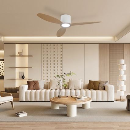 ZEVENTI - LED prigušiva plafonski ventilator VENTORA LED/24W/230V 3000/4000/6000K Wi-Fi Tuya bela/hrast + daljinski upravljač