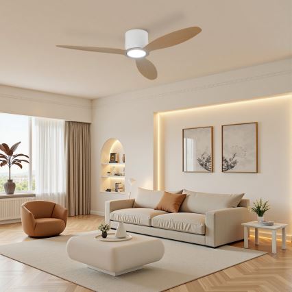 ZEVENTI - LED prigušiva plafonski ventilator VENTORA LED/24W/230V 3000/4000/6000K Wi-Fi Tuya bela/hrast + daljinski upravljač