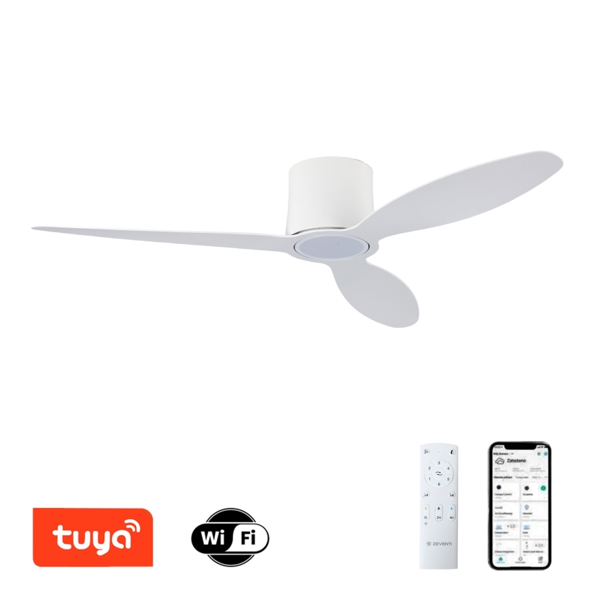 ZEVENTI - LED prigušiva plafonski ventilator VENTORA LED/24W/230V 3000/4000/6000K Wi-Fi Tuya bela + daljinski upravljač