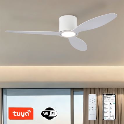 ZEVENTI - LED prigušiva plafonski ventilator VENTORA LED/24W/230V 3000/4000/6000K Wi-Fi Tuya bela + daljinski upravljač