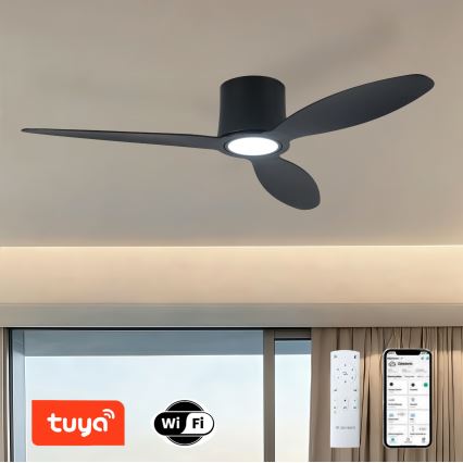 ZEVENTI - LED prigušiva plafonski ventilator VENTORA LED/24W/230V 3000/4000/6000K Wi-Fi Tuya crna + daljinski upravljač