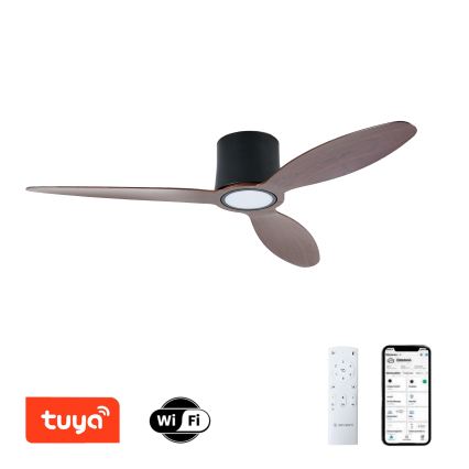 ZEVENTI - LED plafonski ventilator VENTORA, prigušiva, LED/24W/230V 3000/4000/6000K Wi-Fi Tuya crna/orah + daljinski upravljač