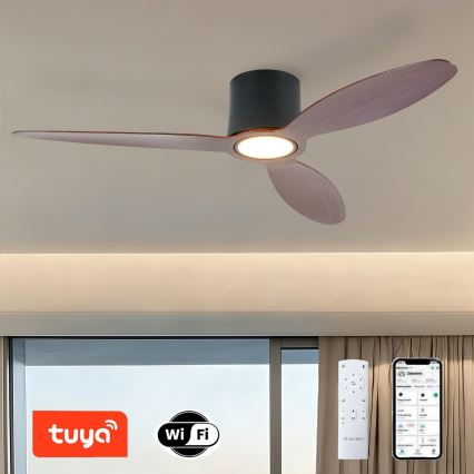 ZEVENTI - LED plafonski ventilator VENTORA, prigušiva, LED/24W/230V 3000/4000/6000K Wi-Fi Tuya crna/orah + daljinski upravljač