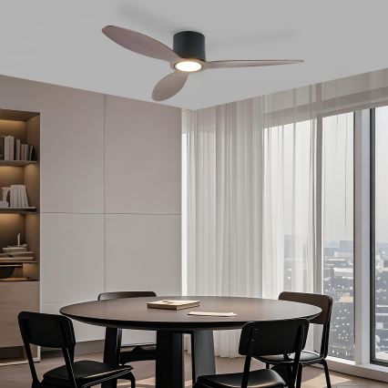 ZEVENTI - LED plafonski ventilator VENTORA, prigušiva, LED/24W/230V 3000/4000/6000K Wi-Fi Tuya crna/orah + daljinski upravljač