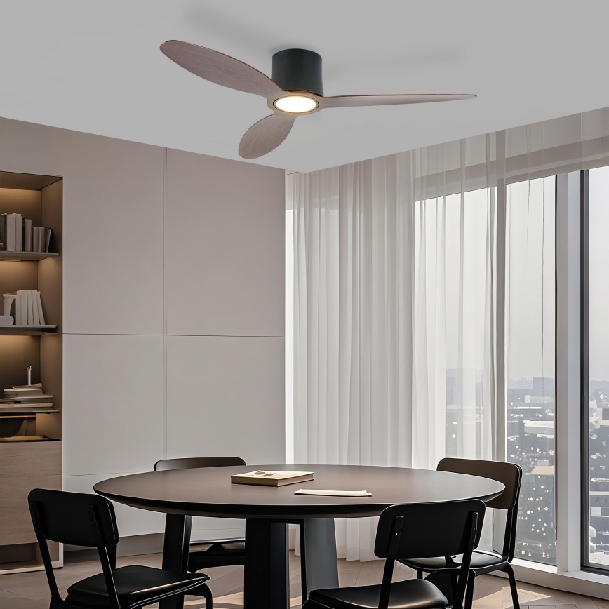 ZEVENTI - LED plafonski ventilator VENTORA, prigušiva, LED/24W/230V 3000/4000/6000K Wi-Fi Tuya crna/orah + daljinski upravljač