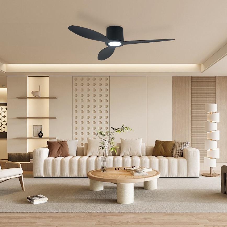 ZEVENTI - LED prigušiva plafonski ventilator VENTORA LED/24W/230V 3000/4000/6000K Wi-Fi Tuya crni + daljinski upravljač