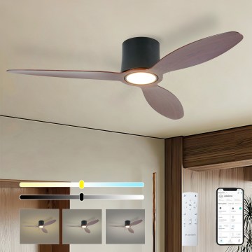 ZEVENTI - LED prigušiva plafonski ventilator VENTORA LED/24W/230V 3000/4000/6000K Wi-Fi Tuya crna/orah + daljinski upravljač