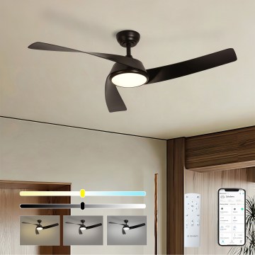 ZEVENTI - LED prigušiva stropni ventilator AERYS LED/24W/230V 3000/4000/6000K Wi-Fi Tuya crna + daljinski upravljač
