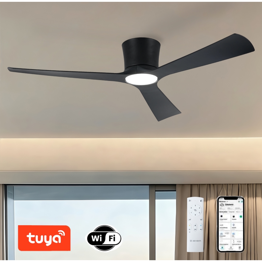 ZEVENTI - LED prigušiva plafonski ventilator AUREX LED/24W/230V 3000/4000/6000K Wi-Fi Tuya crna + daljinski upravljač