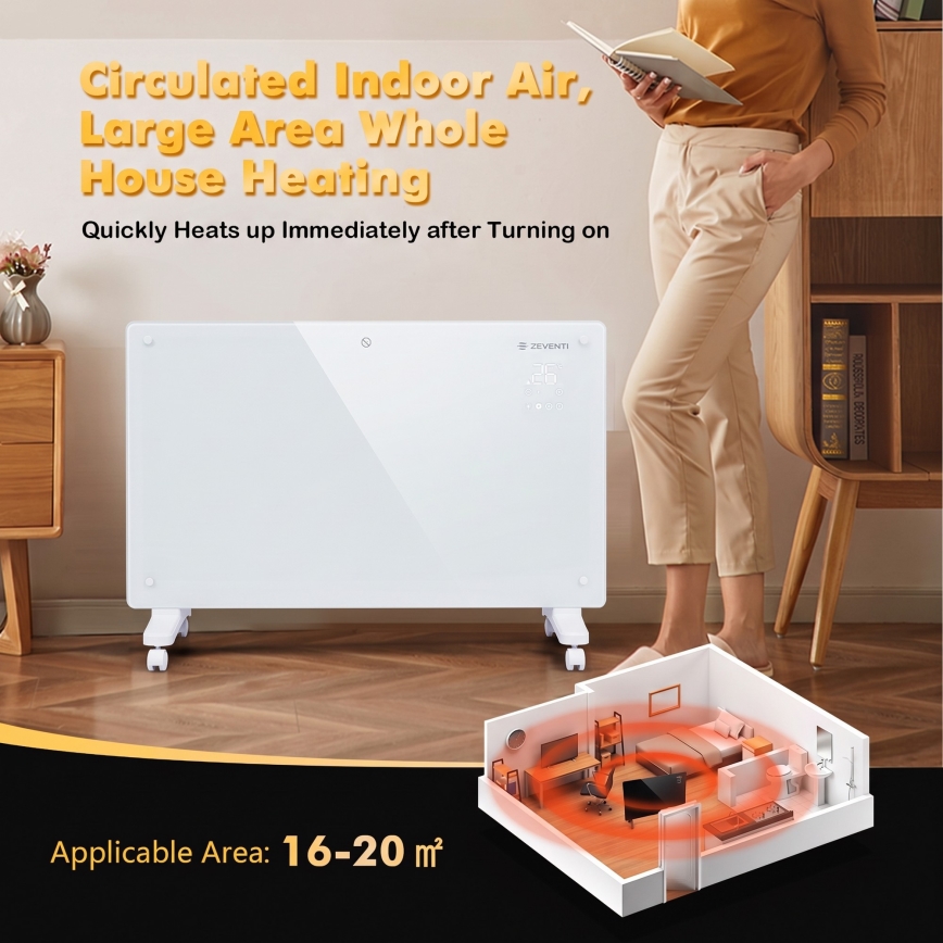 ZEVENTI - Pametan zidni električni direktni grejač/konvektor sa LCD displejem 1000/2000W/230V Wi-Fi bela