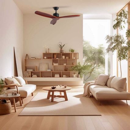 ZEVENTI - Plafonski ventilator CUENCA Wi-Fi Tuya crna/hrast + daljinski upravljač