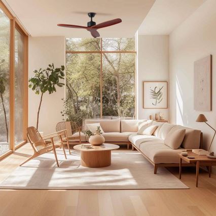 ZEVENTI - Plafonski ventilator CUENCA Wi-Fi Tuya crna/hrast + daljinski upravljač